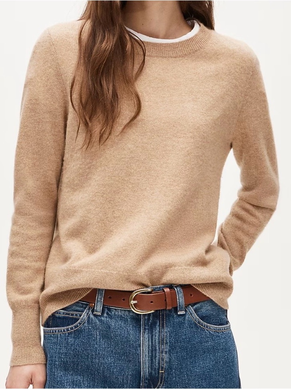 NWT J. CREW Cashmere classic-fit crewneck sweater heather camel medium *NOTE*